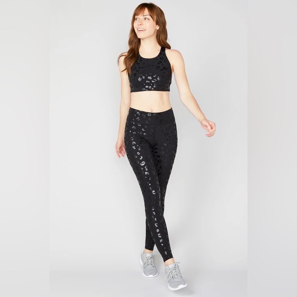 NEW Terez UpLift Leggings in Black Cheetah Foil Size XL - Picture 2 of 8